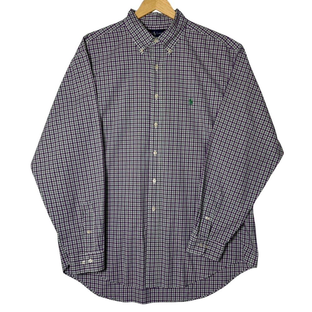 Ralph Lauren Mens XL Purple Green Plaid Button Down Shirt Pony Logo